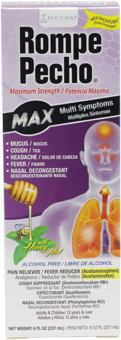 Rompe Pecho Max maximum strength cough syrup 8 oz bottle for severe congestion