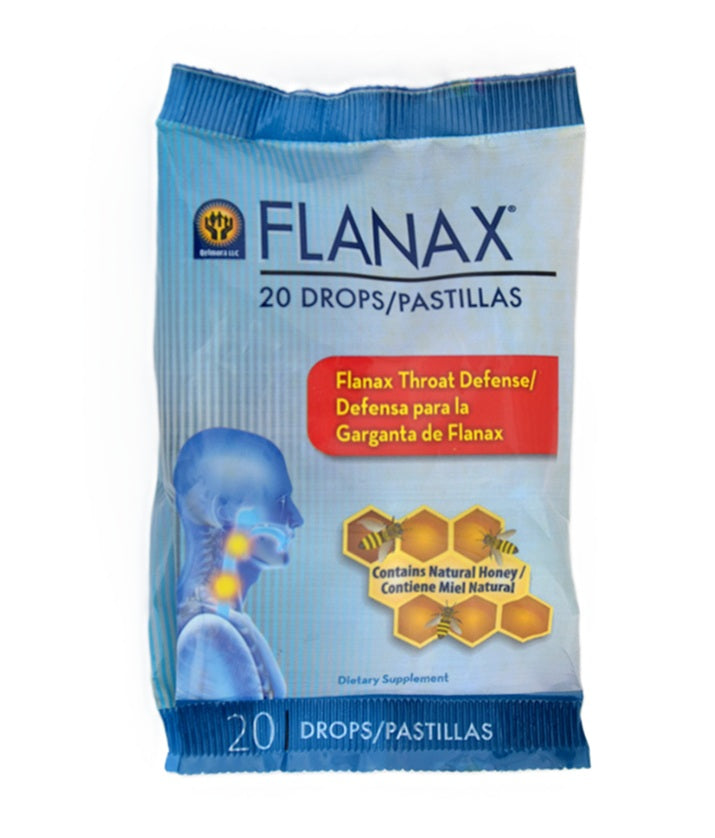 Flanax Cough Lozenges 20 count package for sore throat and cough relief