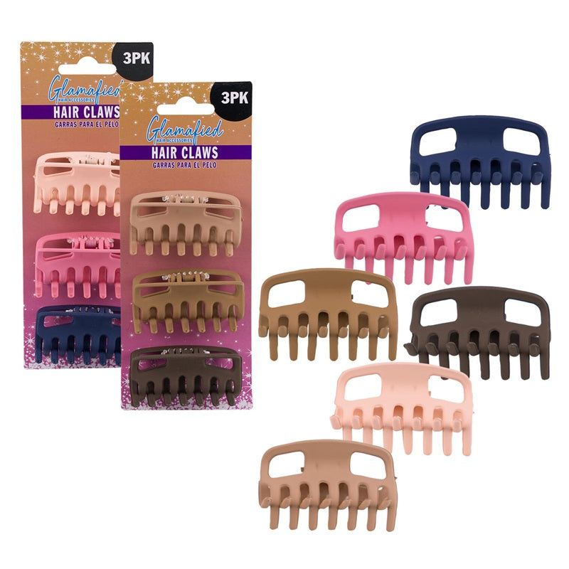 GLAMAFIED 3" HAIR CLAWS 3CT ASSORTED PK12