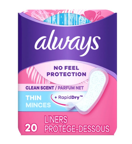 ALWAYS LINERS THIN NO FEEL SCENTED 20CT PK6 / UOM 24