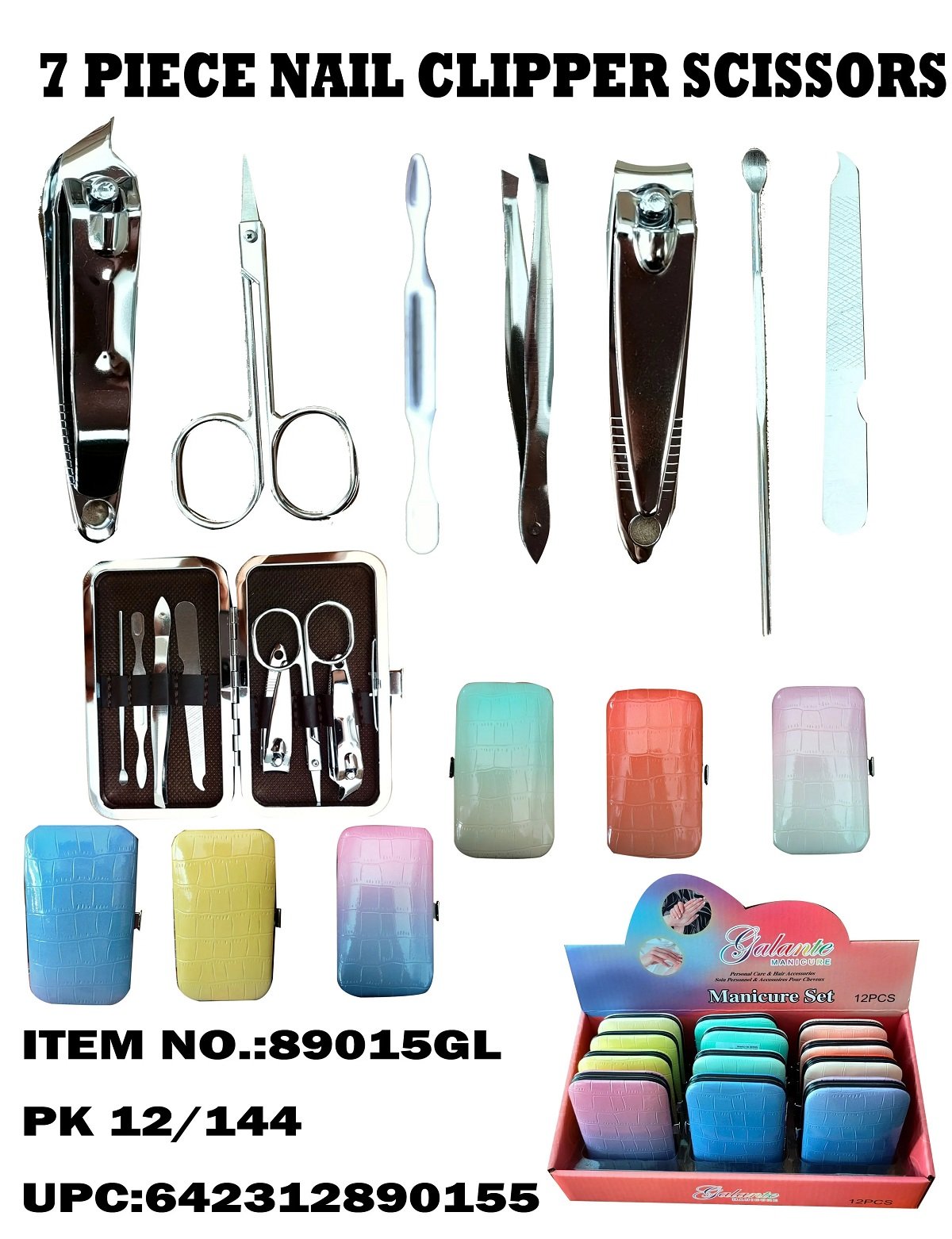 BVP MANICURE SET 7PCS GRADIENT PRINT DISPLAY 12CT / UOM DSP