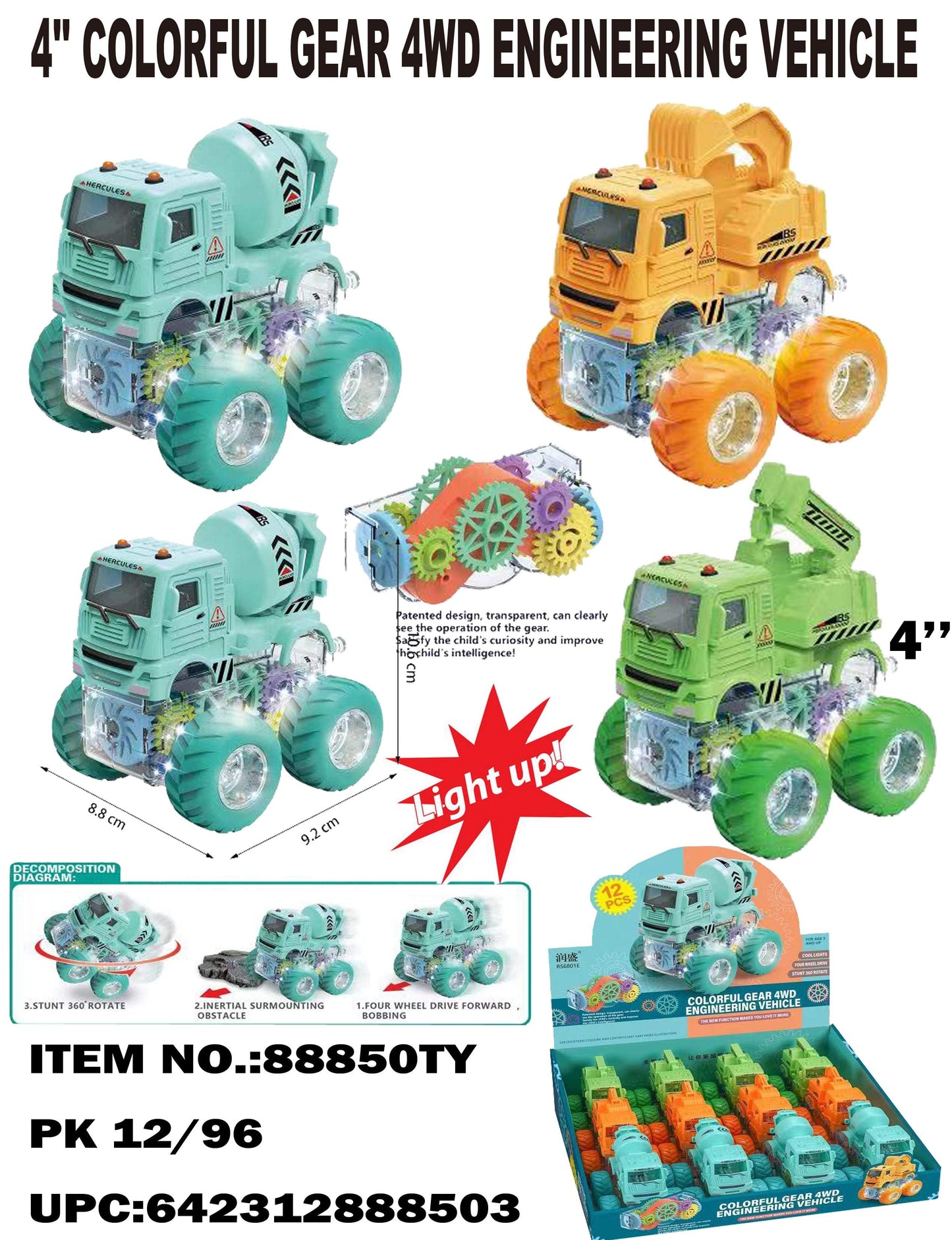 TOYS LIGHT UP CONSTRUCTION VEHICLE DISPLAY 12CT / UOM DSP