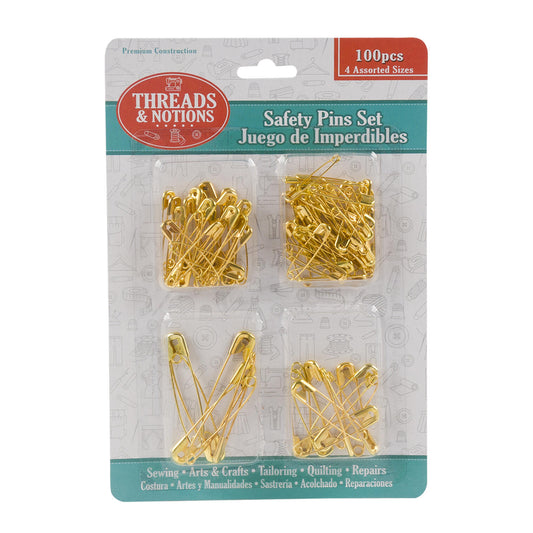 THREADS & NOTIONS GOLDEN SAFETY PINS 100pc CASE 12  /  UOM C12