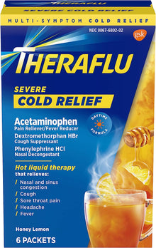 Theraflu Daytime Severe Cold Relief Powder, Honey Lemon Flavor, 6 Count
