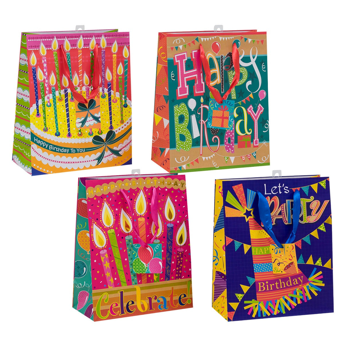 GIFT BAG LARGE HAPPY BIRTHDAY MATTE ASSORTED PK12 / UOM M120