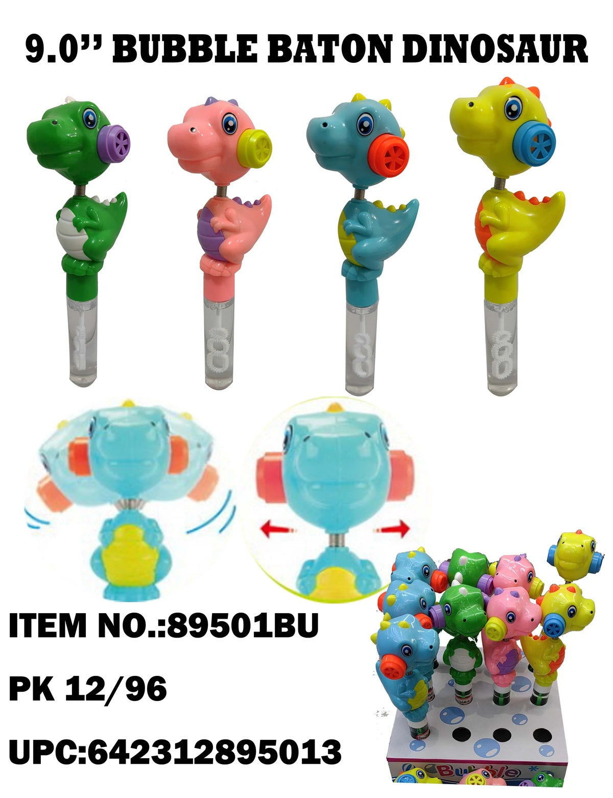 TOYS BUBBLE STICK BATON DINOSOUR DISPLAY 12ct