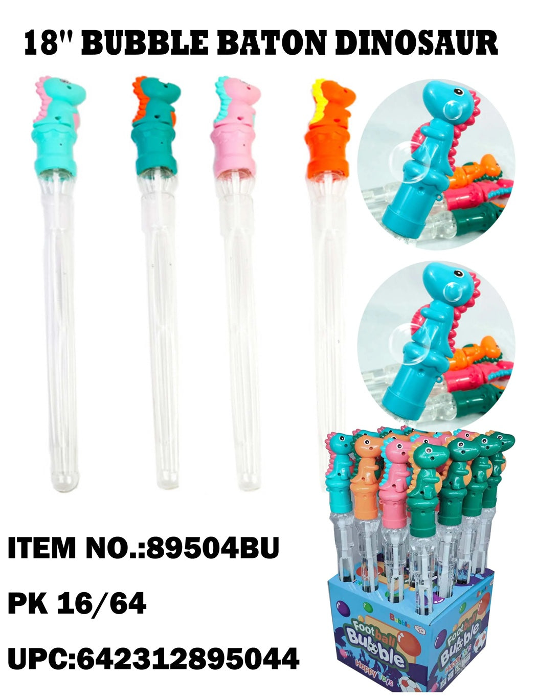 TOYS BUBBLE STICK 18" DINOSAUR SWORD DISPLAY 16CT