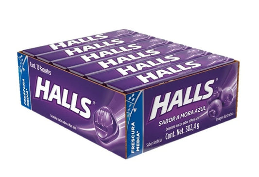Halls Mora Azul Blueberry Cough Drops 12 Count Display