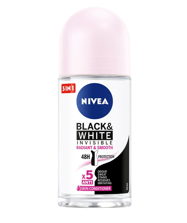 Nivea Desodorante Invisible Black & White Radiant&smooth 50ml | Paquete de 6