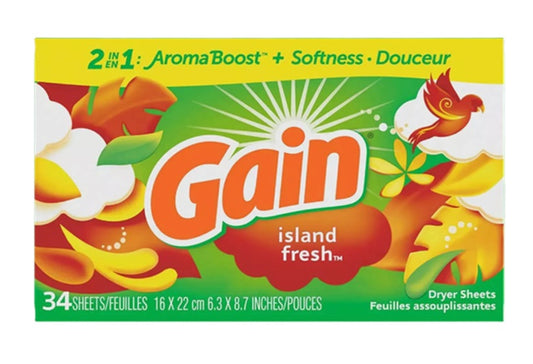 GAIN DRYER FBRC SFTNR SHEETS ISLAND FRESH 34ct  C12