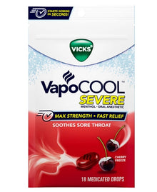 Vicks VapoCOOL Cherry sore throat relief drops 18 count with menthol