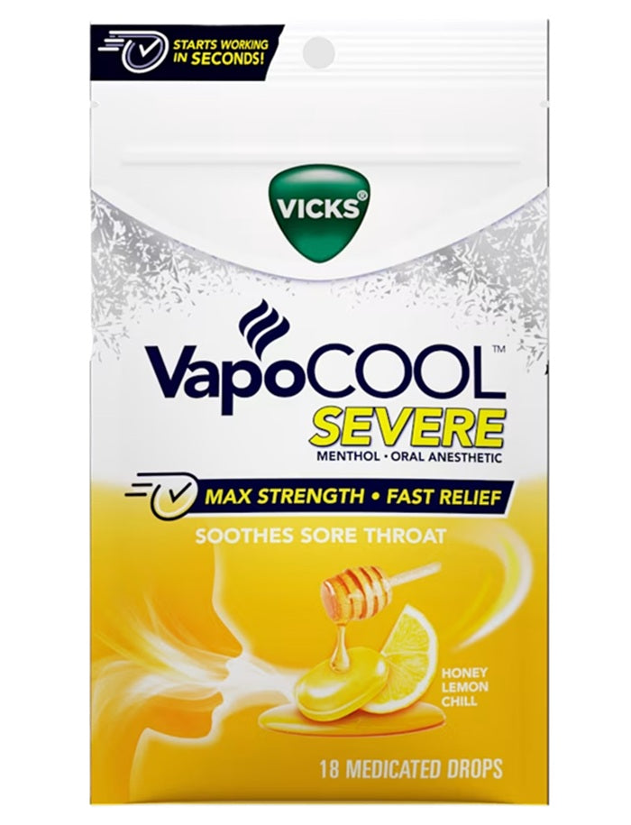 VICKS DROPS SORE THROAT HONEY LEMON 18CT C12