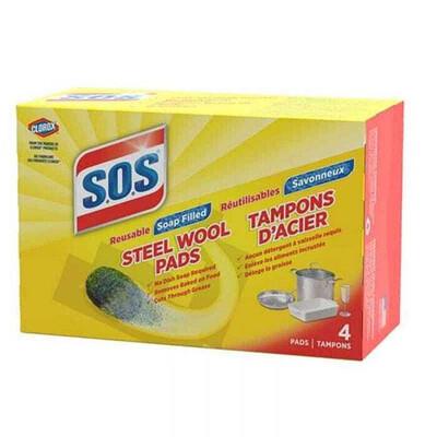 ESPONJA DE OLLA  S.O.S STEEL WOOL WITH SOAP 4PCS  CS24  /  UOM C24